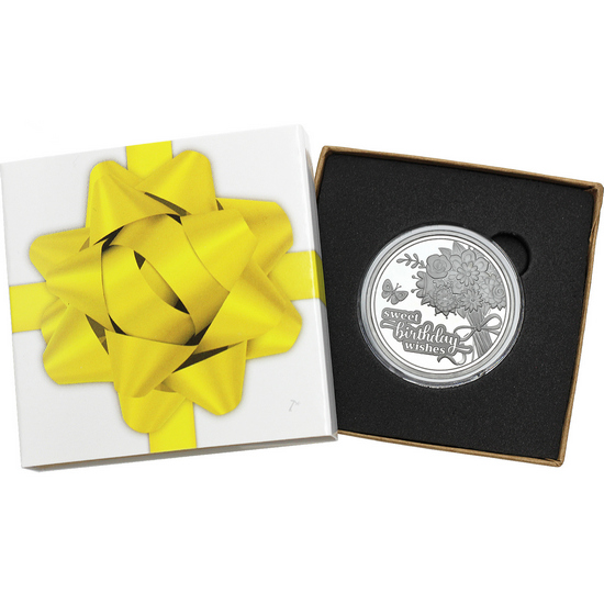 Sweet Birthday Wishes Flower Bouquet 1oz .999 Silver Medallion Dated 2024 in Gift Box