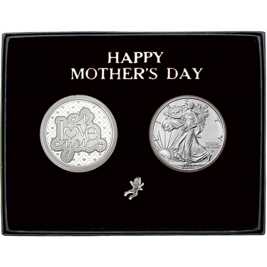 Happy Mother's Day I Love You Silver Medallion and Silver American Eagle 2pc Gift Set