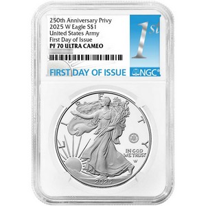 2025 W Silver American Eagle 250th US Army Privy Coin PF70 UC FDI NGC 1st Label 2025 W Silver American Eagle 250th US Army Privy Coin PF70 UC FDI NGC 1st Label