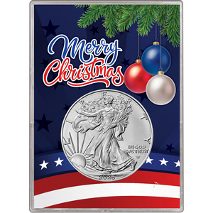 2025 Silver American Eagle BU in Patriotic Merry Christmas Gift Holder 2025 Silver American Eagle BU in Patriotic Merry Christmas Gift Holder