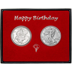 Baby's First Birthday Birthday Silver Medallion and Silver American Eagle 2pc Gift Set Baby's First Birthday Birthday Silver Medallion and Silver American Eagle 2pc Gift Set