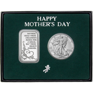 Happy Mother's Day Forever Hearts Silver Bar and Silver American Eagle 2pc Gift Set Happy Mother's Day Forever Hearts Silver Bar and Silver American Eagle 2pc Gift Set