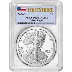 2024 S Silver American Eagle Coin PR70 DCAM FS PCGS Flag Label 2024 S Silver American Eagle Coin PR70 DCAM FS PCGS Flag Label