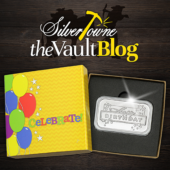 Silver of the Month: Happy Birthday Stars 1oz .999 Silver Bar Dated 2026 Silver of the Month: Happy Birthday Stars 1oz .999 Silver Bar Dated 2026