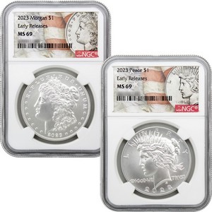 2021 Morgan & Peace Silver$ 6 Coin Set MS70 AR NGC | SilverTowne