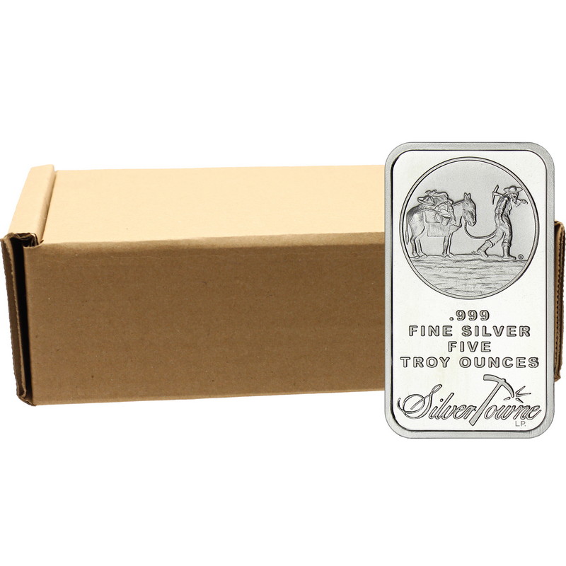 5 oz .999 Fine Silver Bar SilverTowne Trademark Logo Design