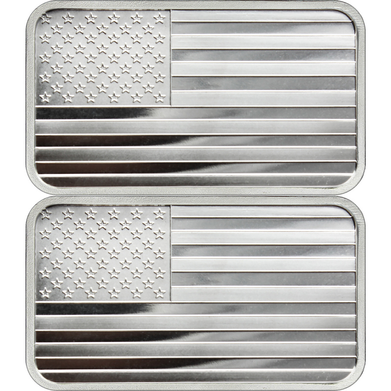 2pc 5 oz .999 Fine Silver Bar American Flag | SilverTowne