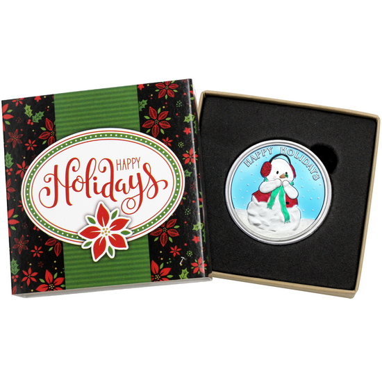 2024 Happy Holidays Snowman 1oz .999 Silver Medallion Enameled in Gift Box