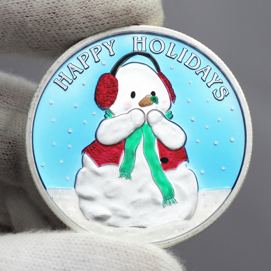 2024 Happy Holidays Snowman 1oz .999 Silver Medallion Enameled in Gift Box