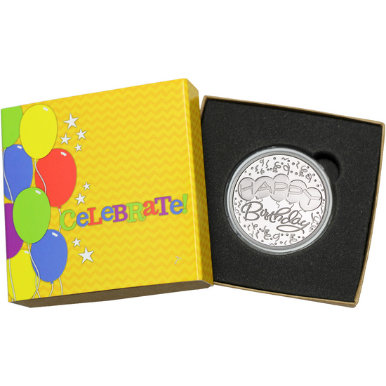 Happy Birthday Balloons 1oz .999 Silver Medallion Dated 2024 in Gift Box