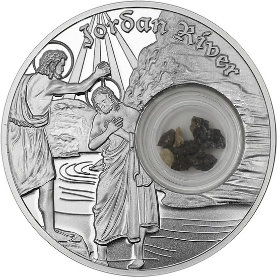 2020 Niue Silver In the Footsteps of Jesus: Jordan River with Stone from Jordan River 1oz Proof in OGP