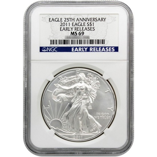 2011 Silver American Eagle MS70 ER NGC Blue Label