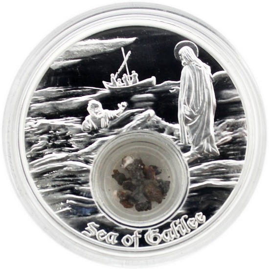 2021 Niue Silver In the Footsteps of Jesus: Sea of Galilee with Stone from Sea of Galilee 1oz Proof in OGP