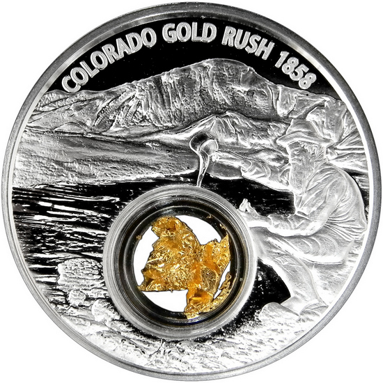 2017 Niue Silver Colorado Gold Rush 1oz Proof Coin Coin with 24kt Gold Leaf