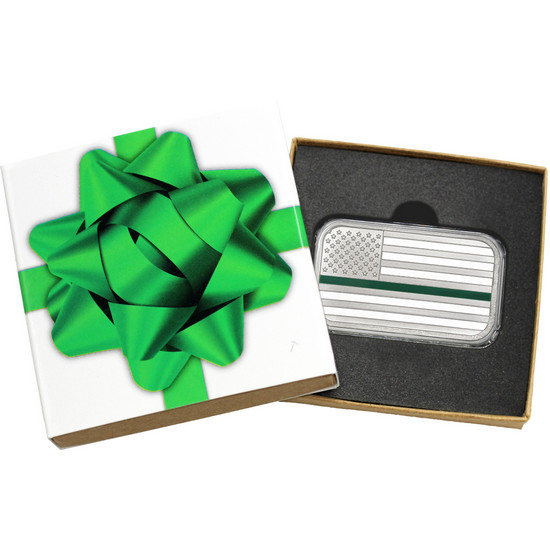 American Flag Green Line 1oz .999 Silver Bar Enameled in Gift Box
