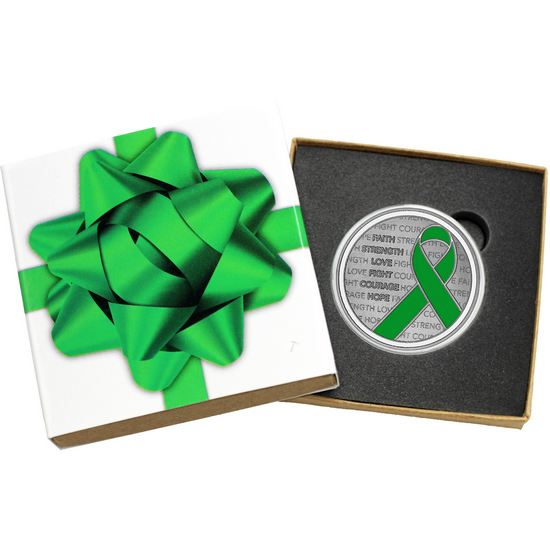 Green Awareness Ribbon 1oz .999 Silver Medallion Enameled in Gift Box