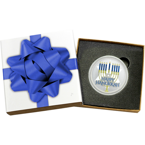 2024 Happy Hanukkah 1oz .999 Silver Medallion Enameled in Gift Box