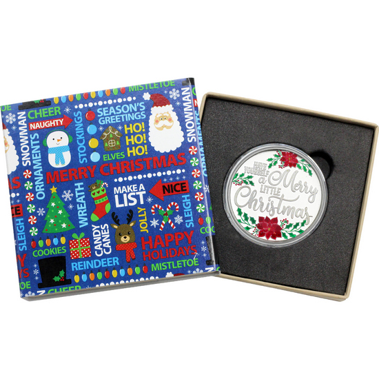 2024 Merry Little Christmas Poinsettia 1oz .999 Silver Medallion Enameled in Gift Box