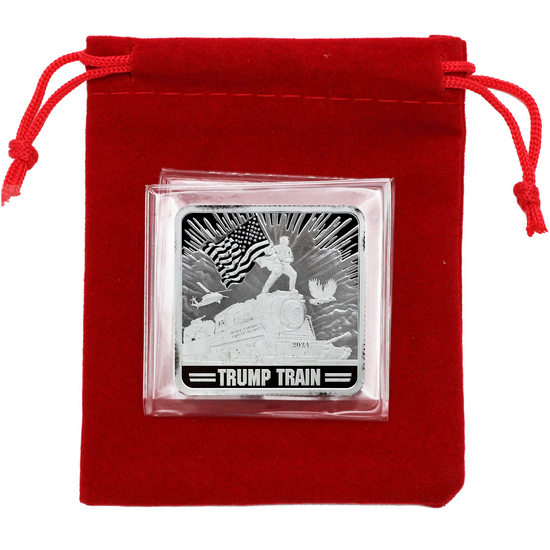 2024 Donald Trump Train 1oz .999 Silver Bullion Square in Red Pouch