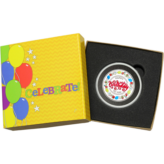 Happy Birthday To You Balloons Half Ounce .999 Silver Medallion Enameled in Gift Box