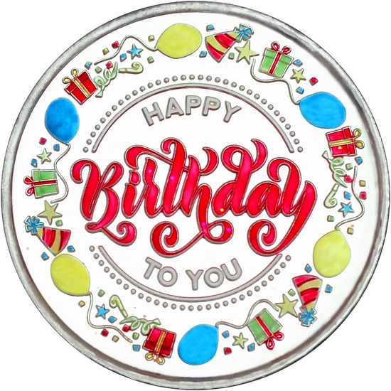 Happy Birthday To You Balloons Half Ounce .999 Silver Medallion Enameled in Gift Box