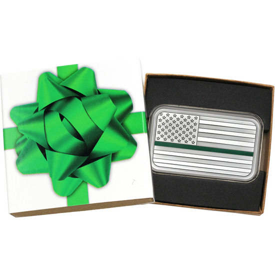 American Flag Green Line 5oz .999 Silver Bar Enameled in Gift Box