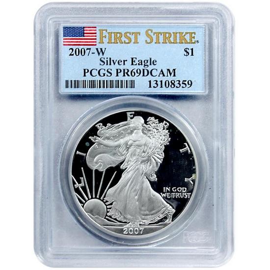 2007 W Silver American Eagle PR69 DCAM FS PCGS Flag Label