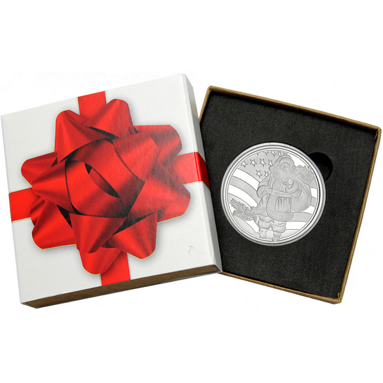 2024 Merry Christmas Patriotic Santa Claus 1oz .999 Silver Medallion in Gift Box