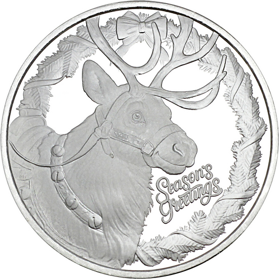 2024 Season's Greetings Reindeer 1oz .999 Silver Medallion in Gift Box