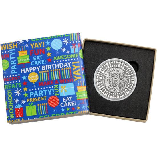 Happy Birthday Stripes 1oz .999 Silver Medallion Dated 2024 in Gift Box