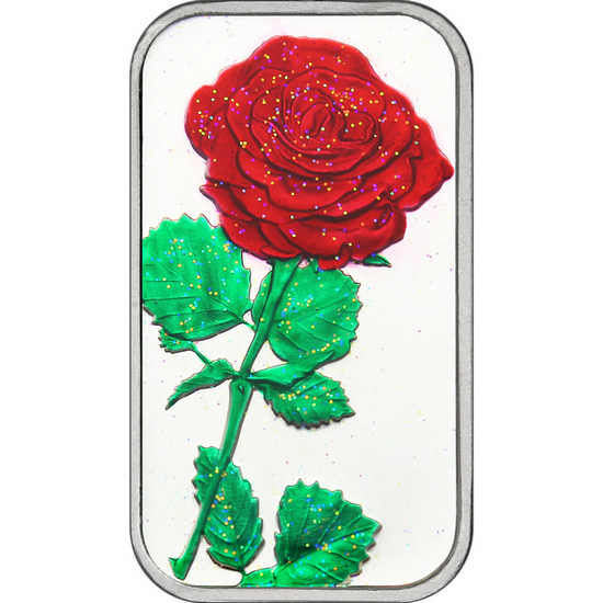 Red Rose 1oz .999 Silver Bar Enameled in Gift Box