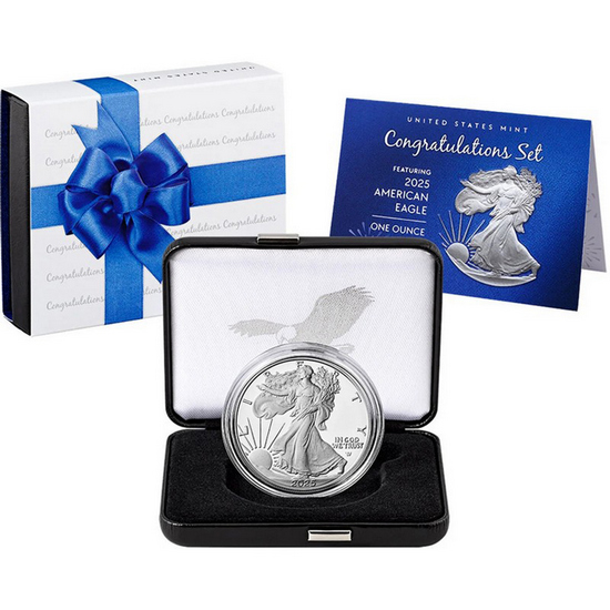 2025 W Proof Silver American Eagle Coin Congratulations Set