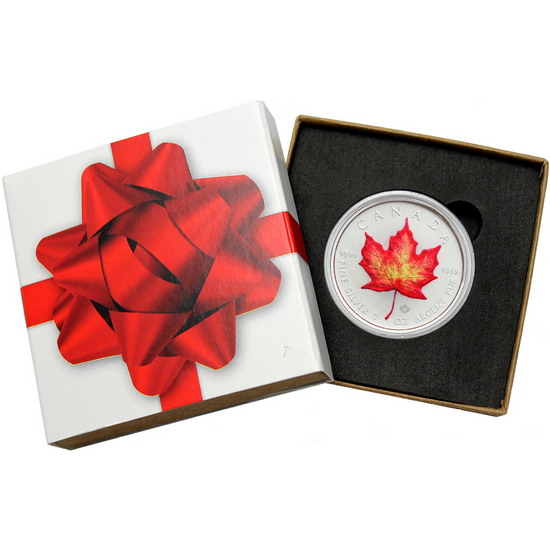 Hand-Enameled 2025 Canada Silver Maple Leaf BU Coin in Gift Box