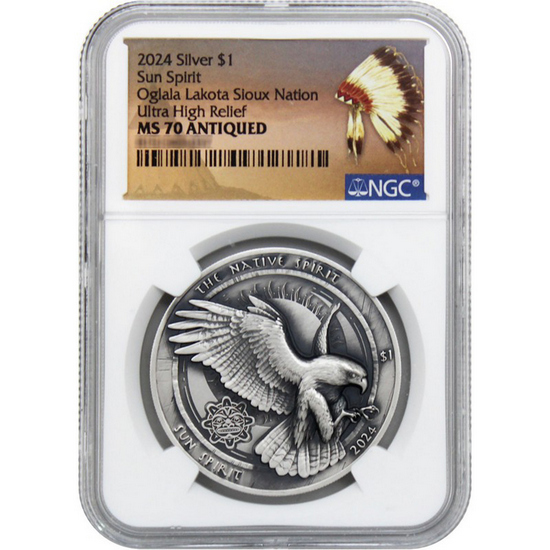 2024 Silver Native American Spirit Series: "Sun Spirit" 1oz Antiqued Coin MS70 UHR NGC Native American Label