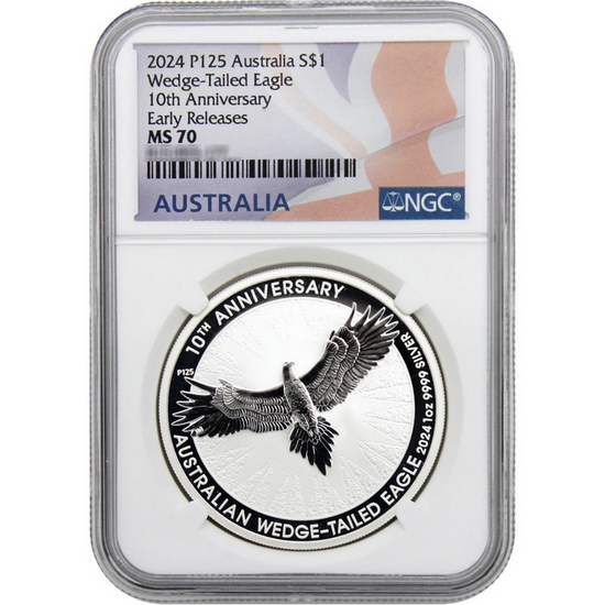 2024 P125 Australia Silver Wedge Tailed Eagle 1oz Coin MS70 ER NGC Flag Label
