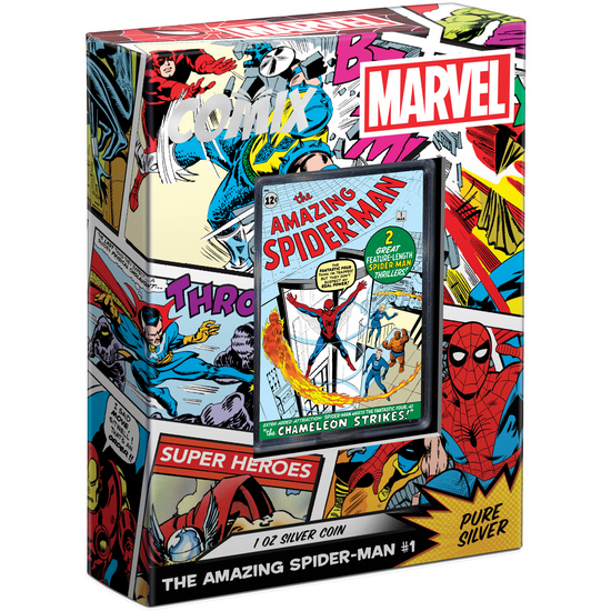 2024 Niue Silver Marvel Comix™ Series: The Amazing Spider-Man #1 1oz Colorized Proof Coin Bar in OGP