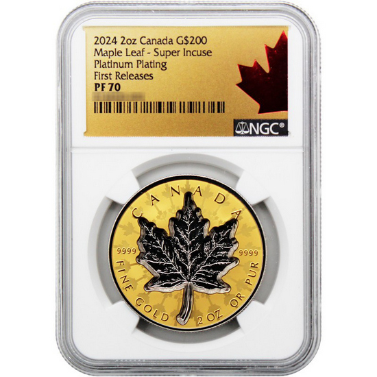 2024 Canada Gold Maple Leaf 2oz PF70 Super Incused Platinum Plated FR NGC Red Maple Label