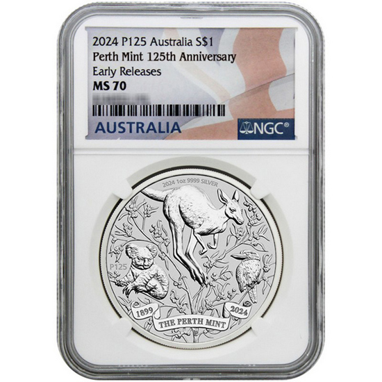 2024 P125 Australia Silver 125th Anniversary 1oz Coin MS70 ER NGC Flag Label