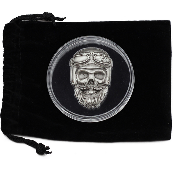 2024 Ghana Antiqued Silver Biker Skull 1oz Coin