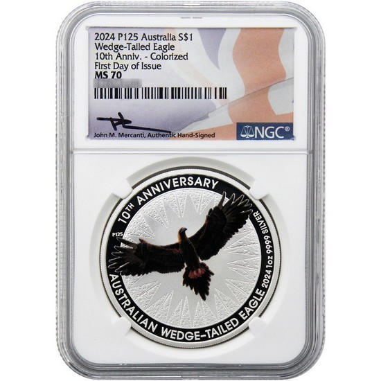 2024P Australia Wedge-Tailed Eagle Silver 1oz Colorized Coin MS70 FDI NGC Flag Core Mercanti Signed