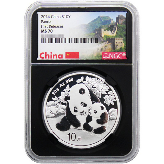 2024 China Panda Silver 30 Gram MS70 FR NGC Great Wall Black Core