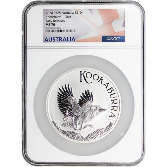 2024 P125 Australia Silver Kookaburra 10oz MS70 ER NGC Flag Label