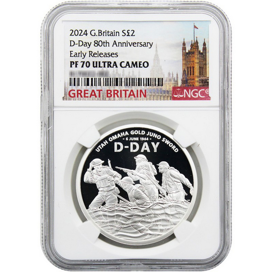 2024 Great Britain D-Day 80th Anniv 1oz Silver Coin PF70 UC ER NGC Great Britain Label