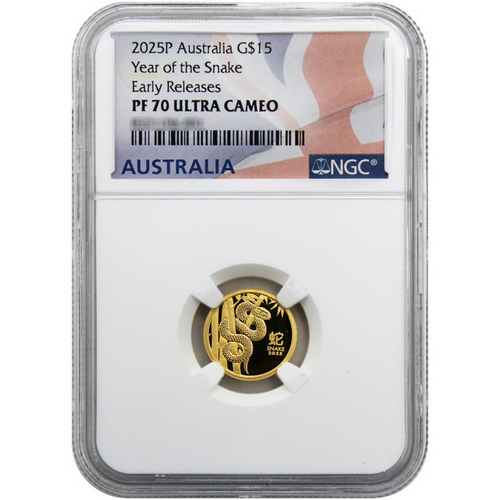 2025 P Australia Gold Year of the Snake Lunar Series III 1/10oz Coin PF70 UC ER NGC Flag Label