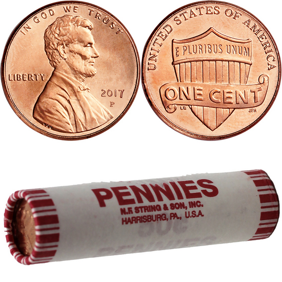 2017 P Lincoln Wheat Cent Roll 50 Coins in BU Condition