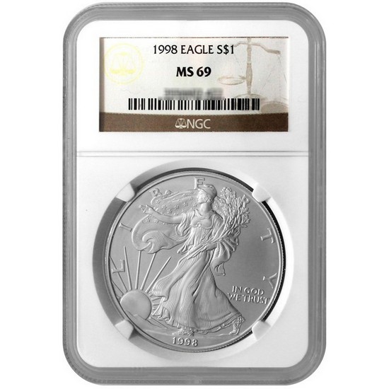 1998 Silver American Eagle MS69 NGC Brown Label