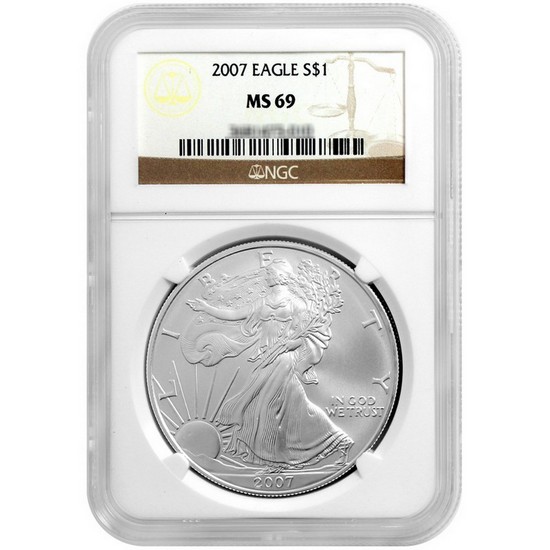 2007 Silver American Eagle MS69 NGC Brown Label