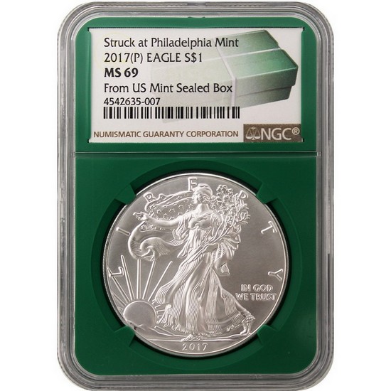 2017 (P) Silver American Eagle MS69 NGC Green Core