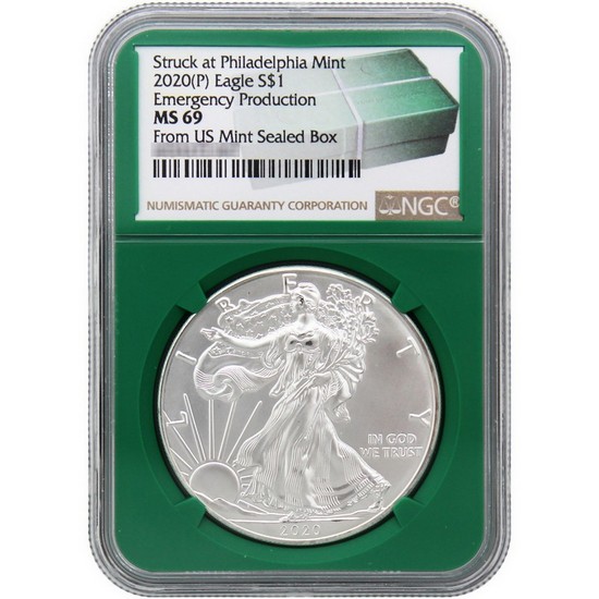 2020 Silver American Eagle MS69 NGC Green Core