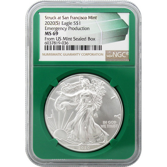 2020(S) Silver American Eagle MS69 NGC Green Core